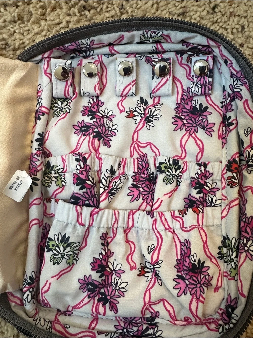 Vera Bradley Gray Floral Quilted Travel Pouch